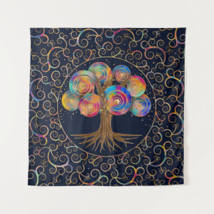 Three of life - colourful spiral branches tapestry
