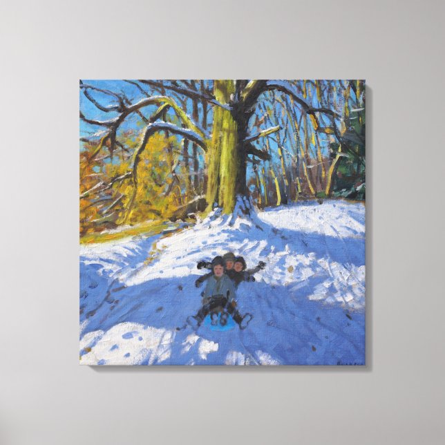 Three on a sledge Allestree Park Derby .2014 Canvas Print (Front)