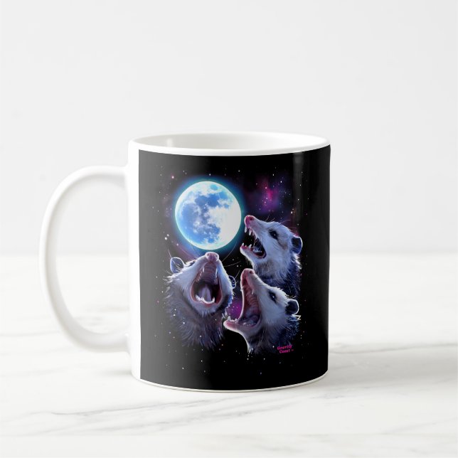 Three Opossums Howling At The Moon Pet Possum Coffee Mug (Left)