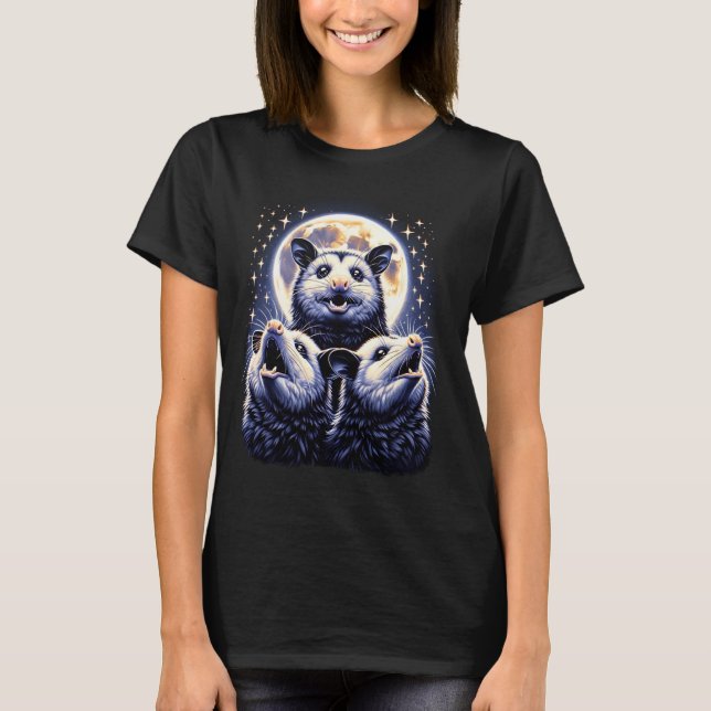 Three Opposum Moon Funny 3 Possums Howling & Dead  T-Shirt (Front)
