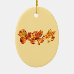 Three Orange Asiatic Lilies Ceramic Tree Decoration
