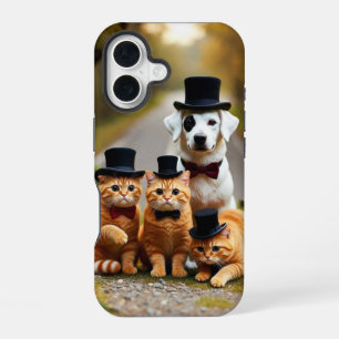 Three Orange Cats and a Dog on the Road Studio iPhone 16 Case