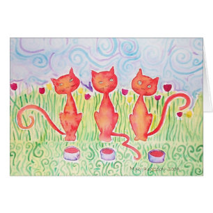 Three Orange Cats Card ~ Blank