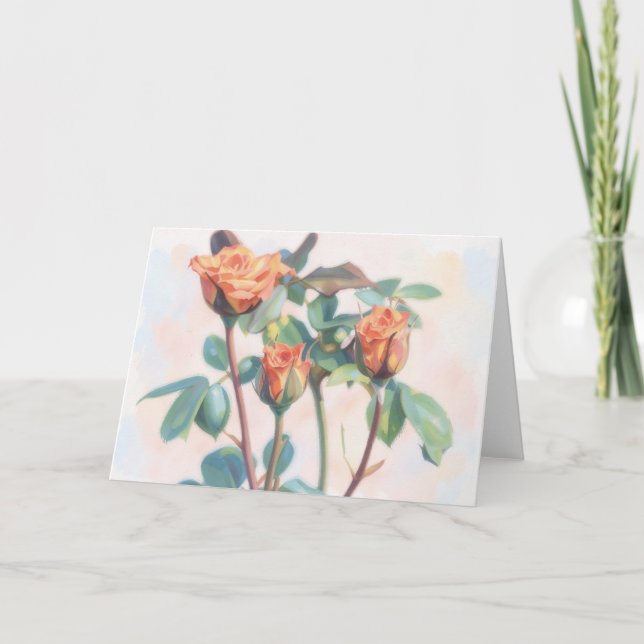 Three Orange Rose Buds Garden Art Note Card (Front)