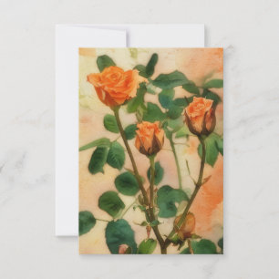 Three Orange Rose Flowers Art Flat Card