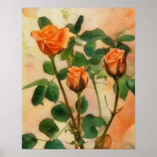 Three Orange Roses Floral Art Poster