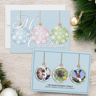 Three Ornament Pet Photo Christmas Holiday Card