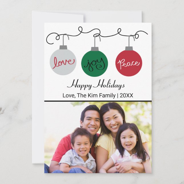 Three Ornaments Happy Holidays - Holiday Card (Front)