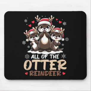 Three Otter Reindeer Santa Hat Deer Merry Christma Mouse Pad