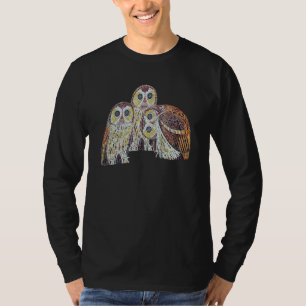Three Owls Detailed Vector In Nouveau Style T-Shirt