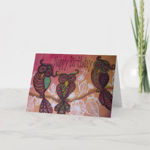 Three owls happy birthday card