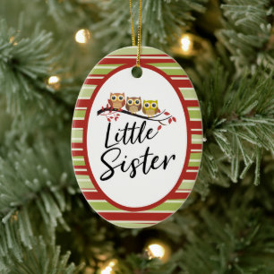 Three Owls Little Sister Sibling Gift Ceramic Tree Decoration