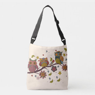 Three owls on branch crossbody bag