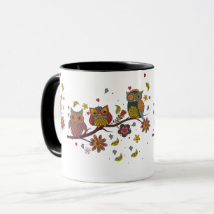 Three owls on branch mug