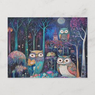 Three Owls Under the Full Moon Postcard
