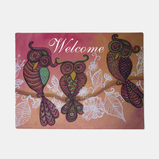 three owls welcome mat (Front)