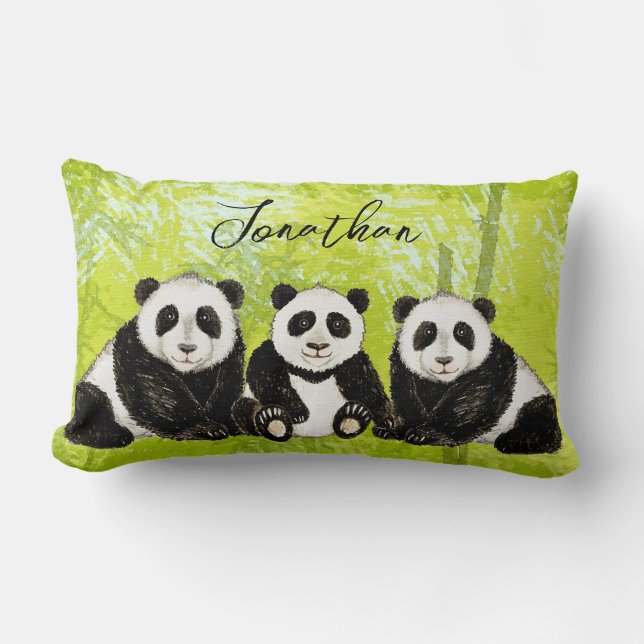 Three pandabars - hand painted | cushion (Front)