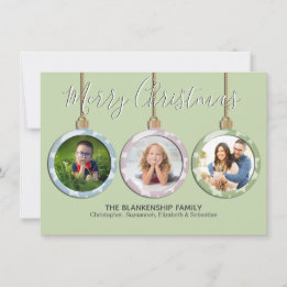 Three Pastel Ornament Custom Photo Christmas Holiday Card