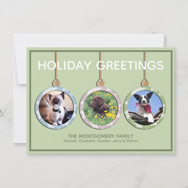 Three Pastel Ornament Custom Photo Christmas Holiday Card (Front)