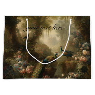 three peacocks in English garden, customisable  Large Gift Bag