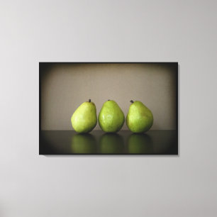 Three pears still life photograph on canvas