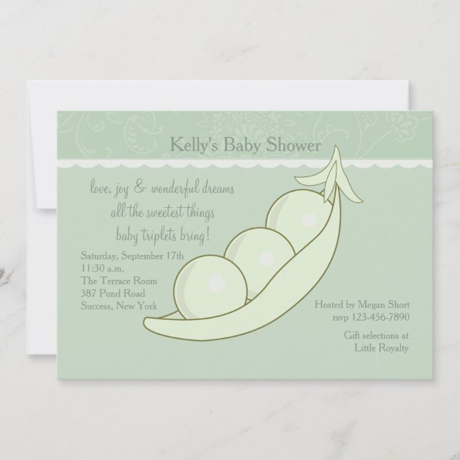 Three Peas in a Pod Baby Shower Invitation (Front)
