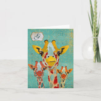 Three Peeking Giraffe Monogram Notecard