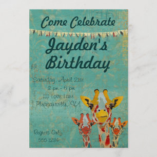 Three Peeking Giraffes Birthday Invitation
