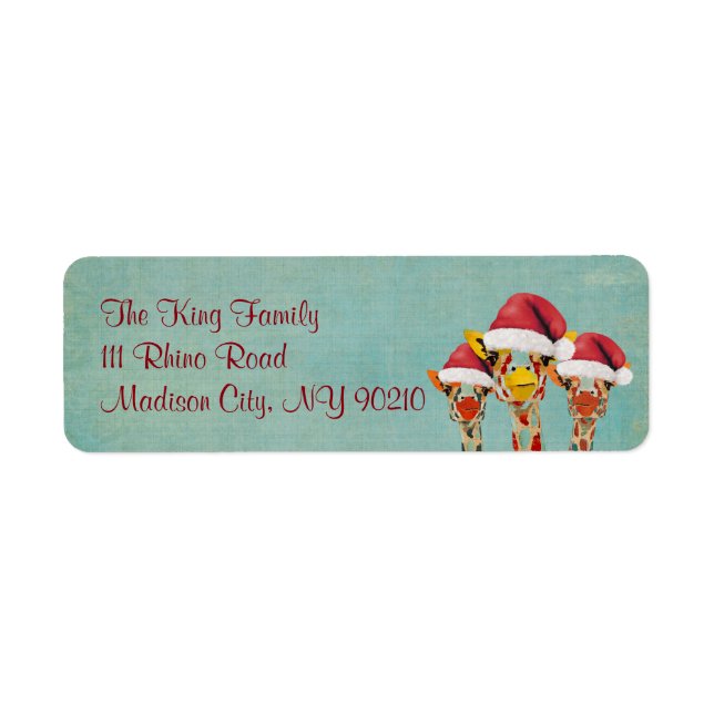 Three Peeking Giraffes Holiday Address Label (Front)
