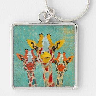 Three Peeking Giraffes Keychain
