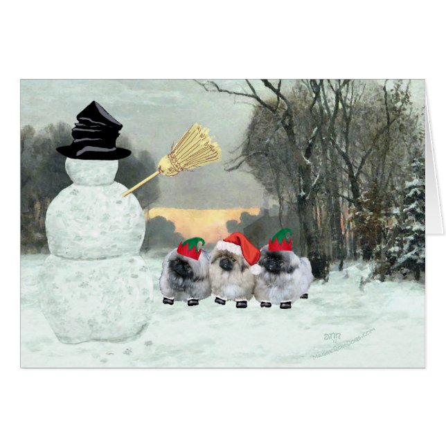 Three Pekingese Puppies Christmas (Front Horizontal)