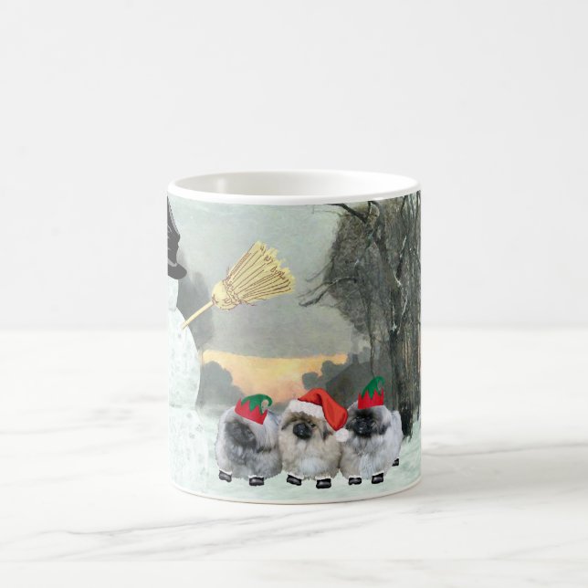 Three Pekingese Puppies Christmas Coffee Mug (Center)