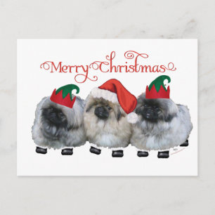 Three Pekingese Puppies Christmas Holiday Postcard