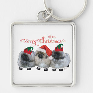 Three Pekingese Puppies Christmas Key Ring