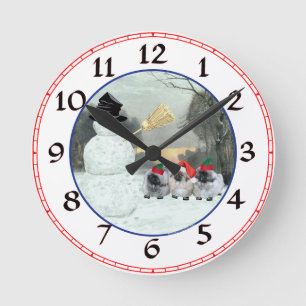 Three Pekingese Puppies Christmas Round Clock