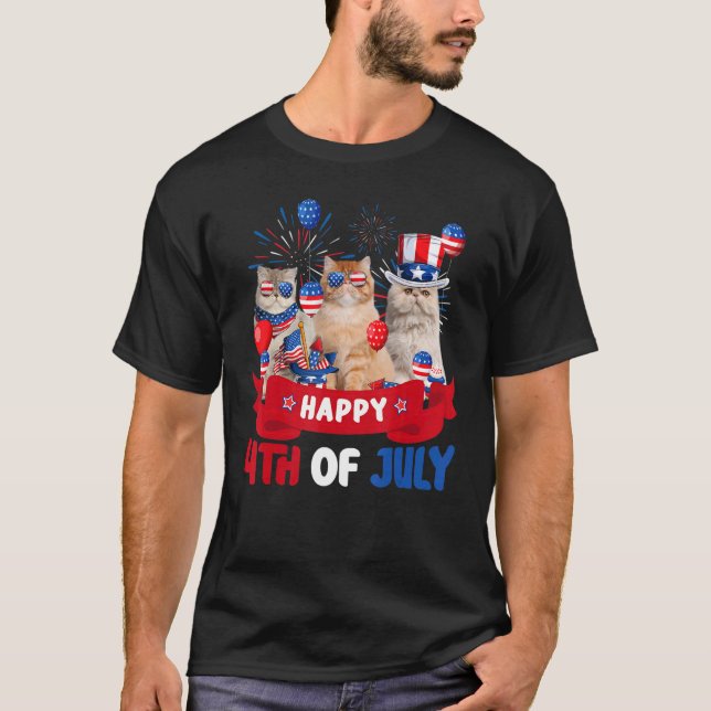 Three Persian Cat Happy 4th Of July Balloon Indepe T-Shirt (Front)