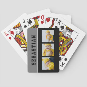 Three Photo And Text Personalized Custom Playing Cards
