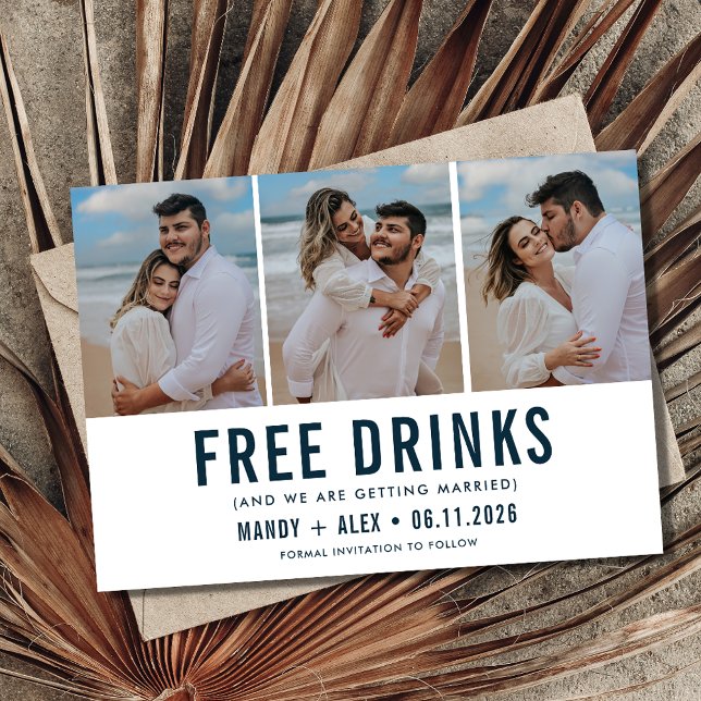 Three Photo Beach Wedding Funny Save the Date (Three Photo Beach Wedding Funny Save the Date)