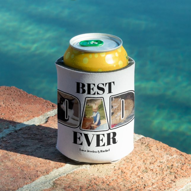Three Photo Best Dad Ever Custom Name Can Cooler (In Situ Pool)
