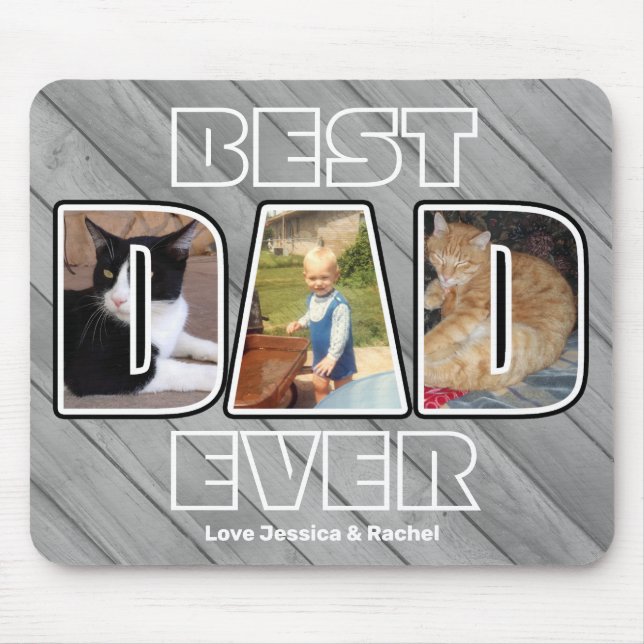 Three Photo Best Dad Ever Custom Name Faux Mouse P Mouse Pad (Front)
