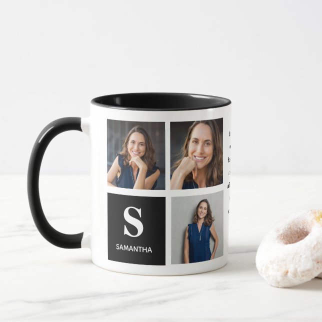 Three Photo Black Monogram Mug (With Donut)
