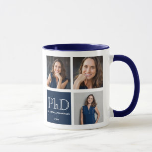Three Photo Blue PhD Graduation Mug