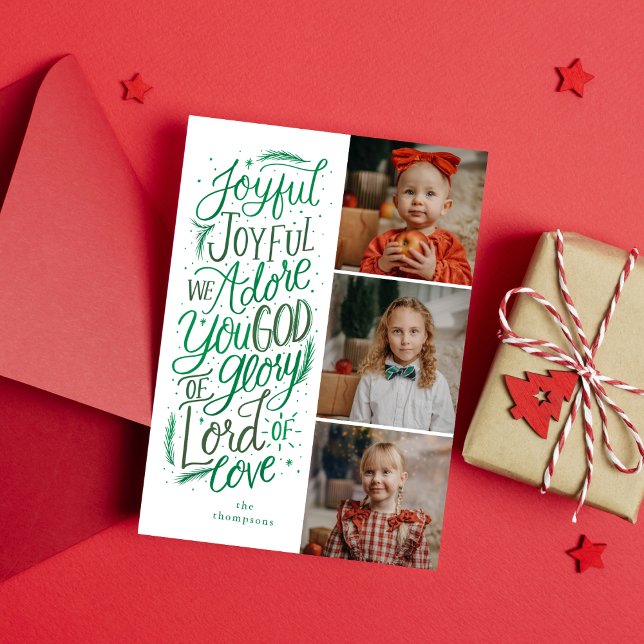 Three Photo Christmas Card Forest Green Pine (Creator Uploaded)