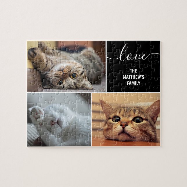 Three photo collage cute cats personalised jigsaw  puzzle (Horizontal)