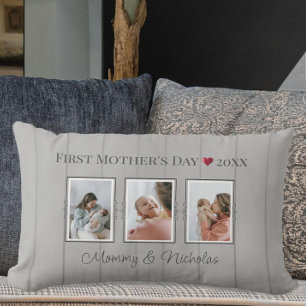 Three Photo Collage First Mothers Day Lumbar Cushion