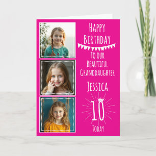 Three Photo Collage Girls 10th Birthday Card