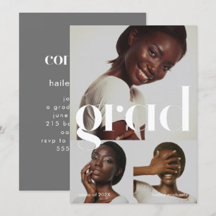 Three Photo Collage Grey Graduation Party Invitation