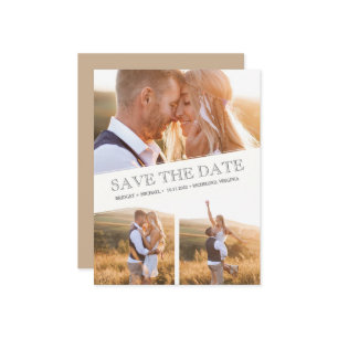 Three Photo Collage Modern Wedding Save the Dates Announcement