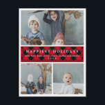Three Photo Collage Red Plaid Custom Holiday Postcard<br><div class="desc">A great post card for the holidays! Add your custom text and photos using the template form. Select the option to "customise further" to change the colour in the rectangle to create a different colour plaid.  You can also change the colour and style of the fonts.</div>