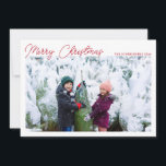 Three Photo Collage Red Script Merry Christmas Holiday Card<br><div class="desc">This simple and modern double-sided Merry Christmas holiday card features a template for three photos plus fully editable text so you can choose your favourite greeting.</div>